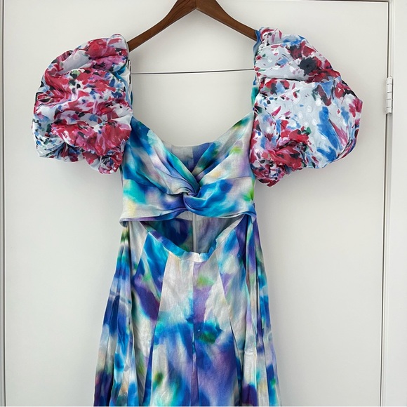 Elegant Multicolor Puff Sleeve Dress - Picture 2 of 16